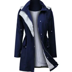 Women's Waterproof Hiking Jacket Rain Jacket Winter Outdoor Trench Raincoat with Hood Thermal Warm Windproof Lightweight Outerwear Trench Coat Top Fishing Climbing Running Blue Green Black