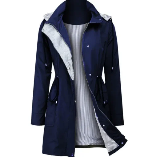 Women's Waterproof Hiking Jacket Rain Jacket Winter Outdoor Trench Raincoat with Hood Thermal Warm Windproof Lightweight Outerwear Trench Coat Top Fishing Climbing Running Blue Green Black
