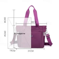Women's Waterproof Nylon Shoulder Bag – Large Capacity Tote with Detachable Strap for Travel, Work, and Daily Use