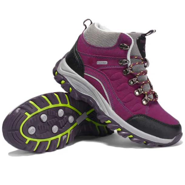 Women's Waterproof Purple Hiking Boots with Lace-Up Closure and Cushioned Sole - Ideal for Outdoor Adventures
