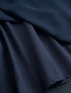 Women's Wedding Guest Cocktail Dress Chiffon Contrast Lace Ruffle Hem Elegant Formal Midi A Line Dress Crew Neck Short Sleeve Dark Blue Color