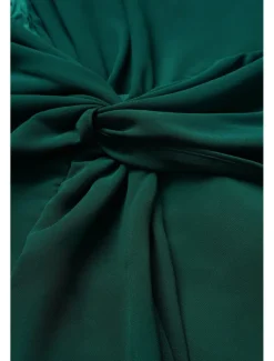 Women's Wedding Guest Cocktail Dress Chiffon Plain Ruffle Twisted Elegant Summer Maxi Dress V Neck Flared 3/4 Length Sleeve
