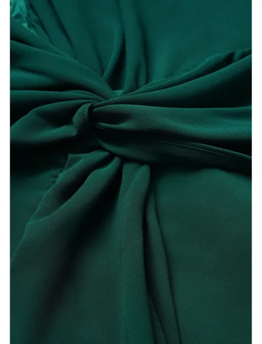 Women's Wedding Guest Cocktail Dress Chiffon Plain Ruffle Twisted Elegant Summer Maxi Dress V Neck Flared 3/4 Length Sleeve