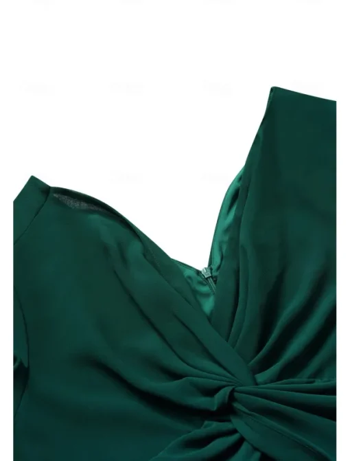 Women's Wedding Guest Cocktail Dress Chiffon Plain Ruffle Twisted Elegant Summer Maxi Dress V Neck Flared 3/4 Length Sleeve
