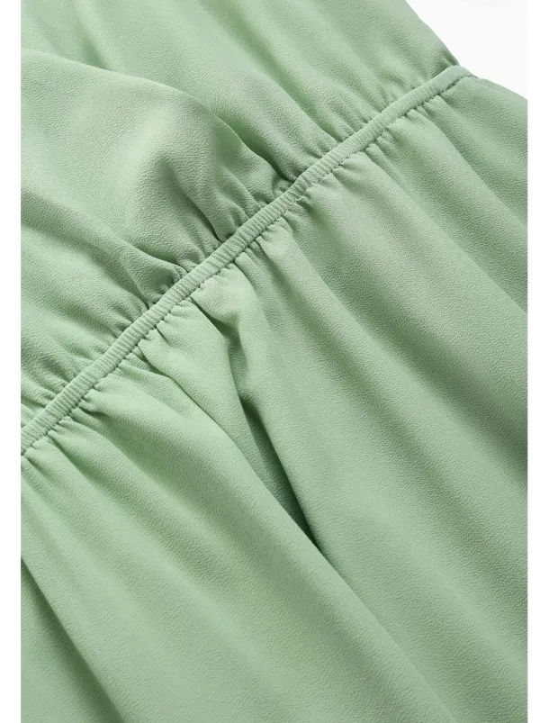 Women's Wedding Guest Cocktail Dress Bridesmaid Chiffon Split Thigh Elegant Midi Dress V Neck Short Flounce Sleeve Pink Blue Green Color