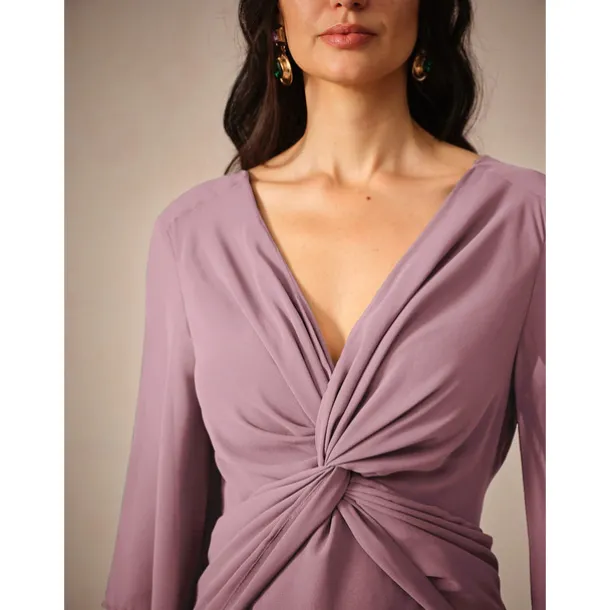 Women's Wedding Guest Cocktail Dress Chiffon Plain Ruffle Twisted Elegant Summer Maxi Dress V Neck Flared 3/4 Length Sleeve