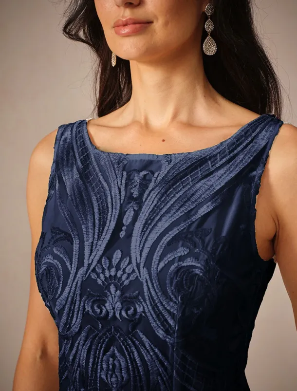 Women's Wedding Guest Cocktail Dress Chiffon Lace Dress Elegant Midi Dress Crew Neck Half Sleeve Green Color