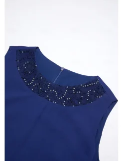 Women's Wedding Guest Cocktail Dress Chiffon Daily Fashion Patchwork Sequin Casual Elegant Two Piece Dress Set Fall Winter Midi Dress Crew Neck 3/4 Length Sleeve Plain Navy Blue