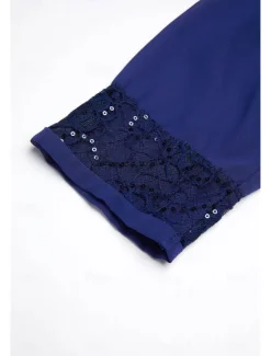 Women's Wedding Guest Cocktail Dress Chiffon Daily Fashion Patchwork Sequin Casual Elegant Two Piece Dress Set Fall Winter Midi Dress Crew Neck 3/4 Length Sleeve Plain Navy Blue