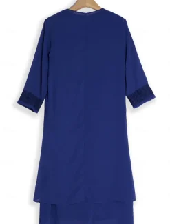 Women's Wedding Guest Cocktail Dress Chiffon Daily Fashion Patchwork Sequin Casual Elegant Two Piece Dress Set Fall Winter Midi Dress Crew Neck 3/4 Length Sleeve Plain Navy Blue