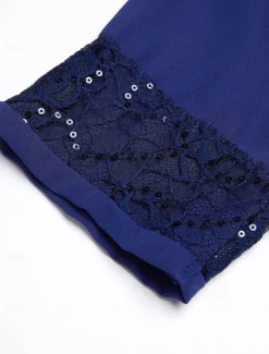 Women's Wedding Guest Cocktail Dress Chiffon Daily Fashion Patchwork Sequin Casual Elegant Two Piece Dress Set Fall Winter Midi Dress Crew Neck 3/4 Length Sleeve Plain Navy Blue