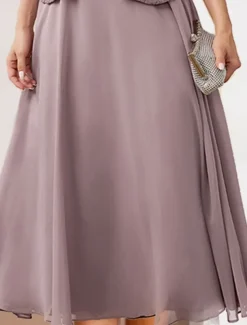 Women's Wedding Guest Cocktail Dress Chiffon Fashion Lace Patchwork Elegant Two Piece Dress Set Fall Winter Midi Dress Crew Neck 3/4 Length Sleeve Plain Loose Fit Pink