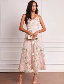 Women's Wedding Guest Dress Set Maxi Dress Chiffon Cardigan Embroidered Date Vacation Elegant V Neck Long Sleeve Pink Color Spring Summer Fall