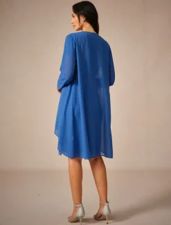 Women's Wedding Guest Jacket Dress Lace Dress Chiffon Dress Cocktail Dresses Formal Dresses Cardigan Ruched Long Sleeve Cocktail Party Blue Spring Summer Fall