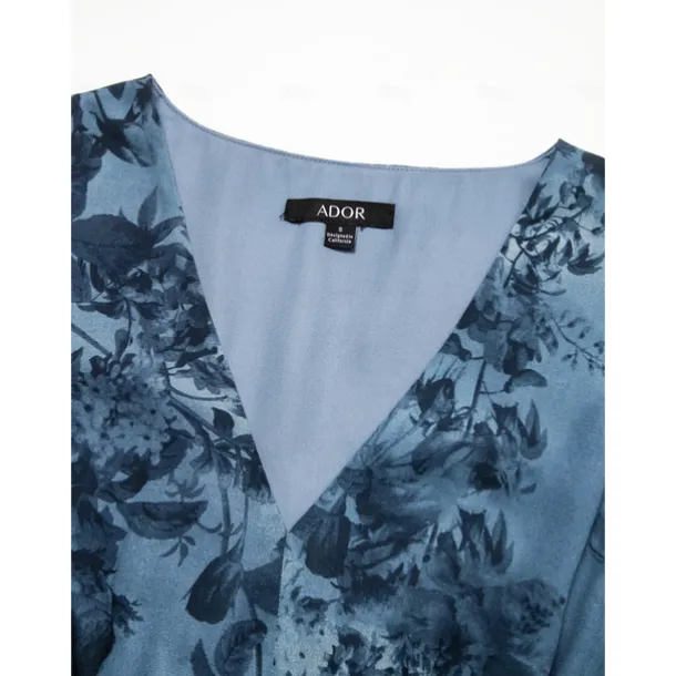 Women's Wedding Guest Party Navy Floral Chiffon Maxi Dress V Neck Vintage Elegant A Line Tiered Ruffle Cake Skirt Elastic Waist and Back Dress