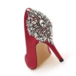 Women's Wedding Shoes Bridal Bridesmaid Pumps Office Dress Elegant White Red Dark Blue Imitation Rhinestones Crystal Satin Pointed Toe High heel Shoes Valentines Gifts Wedding Party Anniversary