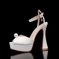 Women's Wedding Shoes White Shoes Dress Shoes Sexy Shoes Wedding Party Hollow-out Imitation Pearl Buckle Platform Round Toe Peep Toe Elegant Fashion Sexy PU Buckle White