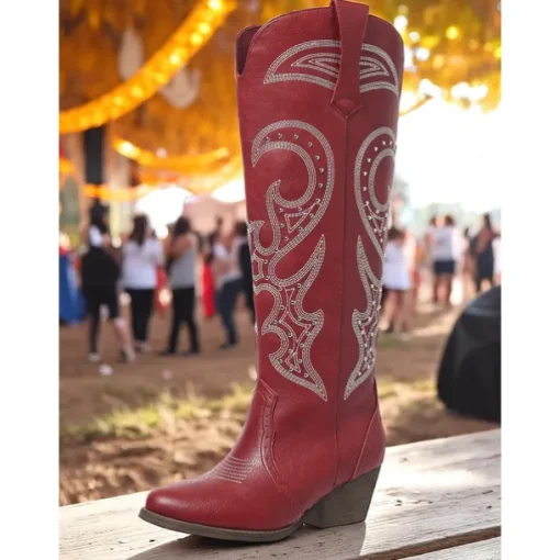 Women's Western Cowboy Boots with Embroidered Design – Stylish Brown Block Heel Boots for Music Festivals, Casual Wear & Outdoor Events