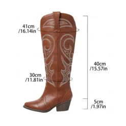 Women's Western Cowboy Boots with Embroidered Design – Stylish Brown Block Heel Boots for Music Festivals, Casual Wear & Outdoor Events