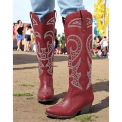 Women's Western Cowboy Boots with Embroidered Design – Stylish Brown Block Heel Boots for Music Festivals, Casual Wear & Outdoor Events