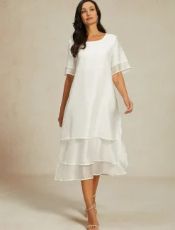 Women's White Blue Summer Spring Midi Dress Casual Dress Shift Dress Vacation Basic Modern Outdoor Work Daily Loose Fit Plain Crew Neck