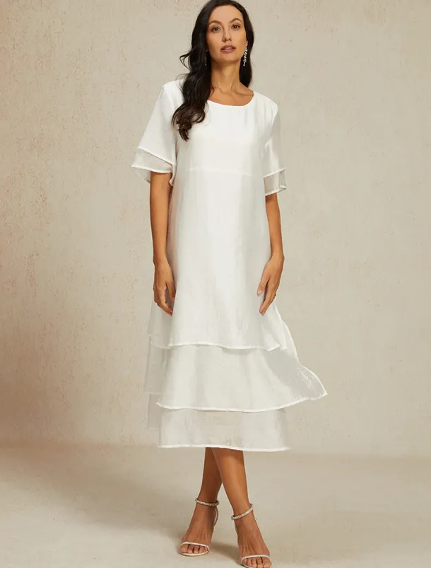 Women's White Blue Summer Spring Midi Dress Casual Dress Shift Dress Vacation Basic Modern Outdoor Work Daily Loose Fit Plain Crew Neck