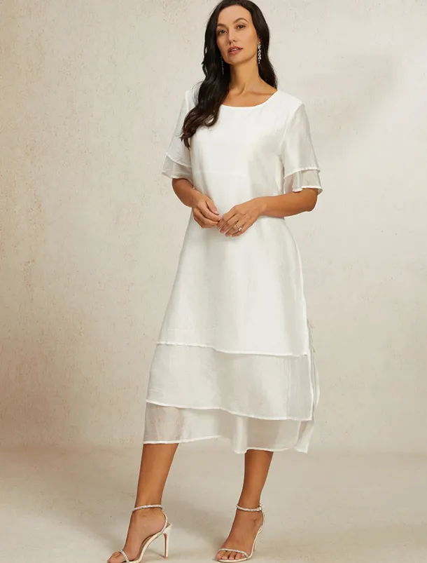 Women's White Blue Summer Spring Midi Dress Casual Dress Shift Dress Vacation Basic Modern Outdoor Work Daily Loose Fit Plain Crew Neck