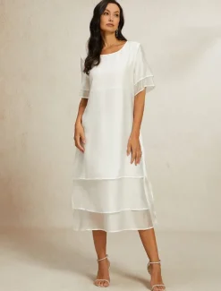 Women's White Blue Summer Spring Midi Dress Casual Dress Shift Dress Vacation Basic Modern Outdoor Work Daily Loose Fit Plain Crew Neck