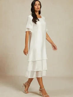 Women's White Blue Summer Spring Midi Dress Casual Dress Shift Dress Vacation Basic Modern Outdoor Work Daily Loose Fit Plain Crew Neck