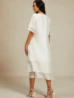 Women's White Blue Summer Spring Midi Dress Casual Dress Shift Dress Vacation Basic Modern Outdoor Work Daily Loose Fit Plain Crew Neck