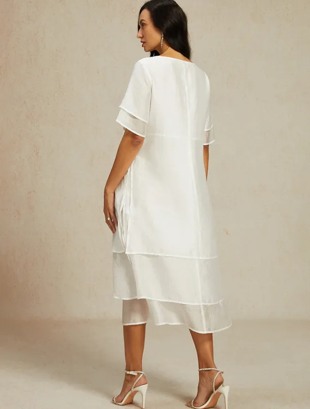 Women's White Blue Summer Spring Midi Dress Casual Dress Shift Dress Vacation Basic Modern Outdoor Work Daily Loose Fit Plain Crew Neck