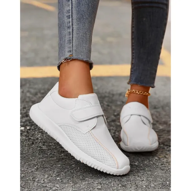 Women's White Breathable Mesh Sneakers with Velcro Strap – Lightweight Athletic Shoes for Walking and Fitness