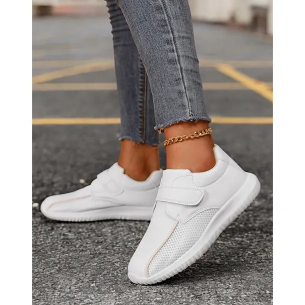 Women's White Breathable Mesh Sneakers with Velcro Strap – Lightweight Athletic Shoes for Walking and Fitness