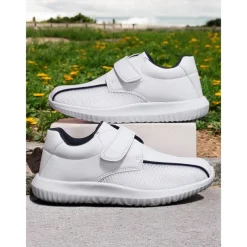 Women's White Breathable Mesh Sneakers with Velcro Strap – Lightweight Athletic Shoes for Walking and Fitness