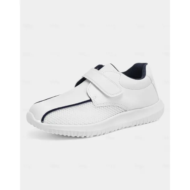 Women's White Breathable Mesh Sneakers with Velcro Strap – Lightweight Athletic Shoes for Walking and Fitness