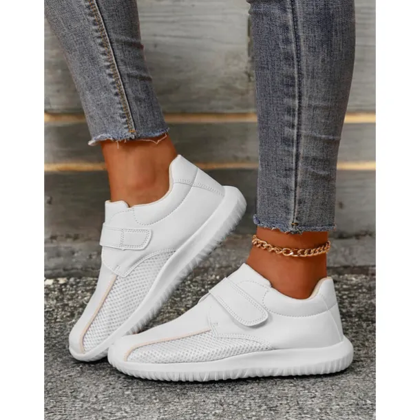 Women's White Breathable Mesh Sneakers with Velcro Strap – Lightweight Athletic Shoes for Walking and Fitness