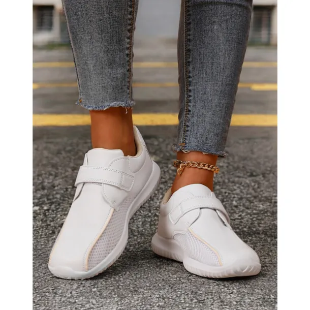 Women's White Breathable Mesh Sneakers with Velcro Strap – Lightweight Athletic Shoes for Walking and Fitness