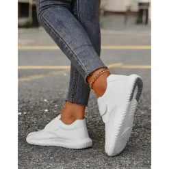 Women's White Breathable Mesh Sneakers with Velcro Strap – Lightweight Athletic Shoes for Walking and Fitness