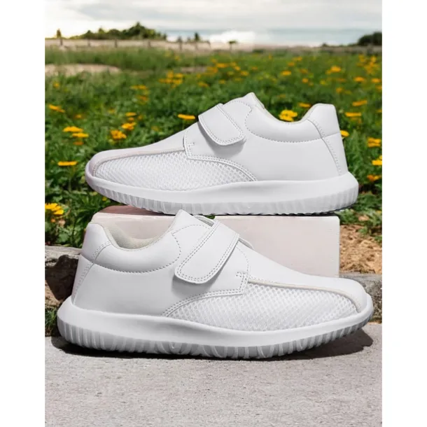 Women's White Breathable Mesh Sneakers with Velcro Strap – Lightweight Athletic Shoes for Walking and Fitness