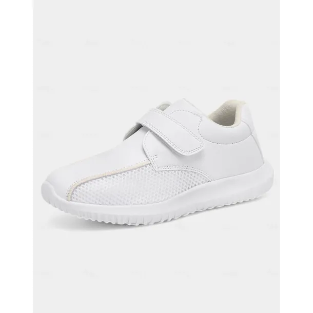 Women's White Breathable Mesh Sneakers with Velcro Strap – Lightweight Athletic Shoes for Walking and Fitness