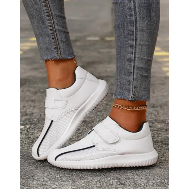 Women's White Breathable Mesh Sneakers with Velcro Strap – Lightweight Athletic Shoes for Walking and Fitness