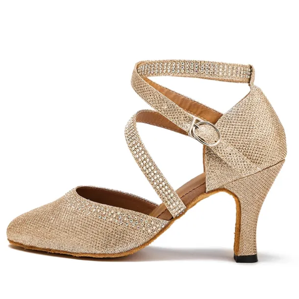 Women's White Crystal - Encrusted Strappy Dance Shoes, Soft Suede Sole & Round Toe, Elegant for Ballroom & Latin Dance