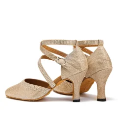 Women's White Crystal - Encrusted Strappy Dance Shoes, Soft Suede Sole & Round Toe, Elegant for Ballroom & Latin Dance