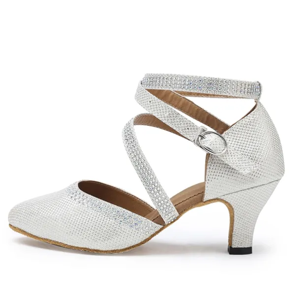 Women's White Crystal - Encrusted Strappy Dance Shoes, Soft Suede Sole & Round Toe, Elegant for Ballroom & Latin Dance