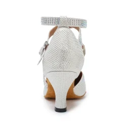 Women's White Crystal - Encrusted Strappy Dance Shoes, Soft Suede Sole & Round Toe, Elegant for Ballroom & Latin Dance
