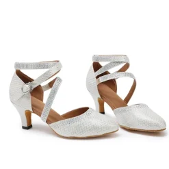 Women's White Crystal - Encrusted Strappy Dance Shoes, Soft Suede Sole & Round Toe, Elegant for Ballroom & Latin Dance