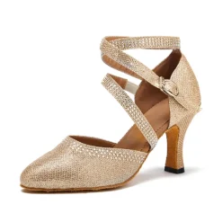 Women's White Crystal - Encrusted Strappy Dance Shoes, Soft Suede Sole & Round Toe, Elegant for Ballroom & Latin Dance