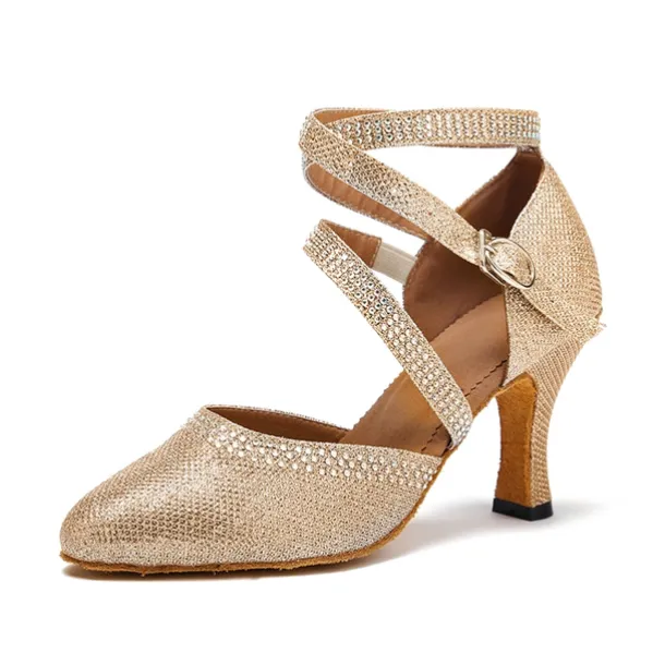 Women's White Crystal - Encrusted Strappy Dance Shoes, Soft Suede Sole & Round Toe, Elegant for Ballroom & Latin Dance