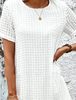 Women's White Dress Mini Dress Ruffle Eyelet Date Streetwear Basic Crew Neck Short Sleeve White Color