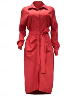 Women's White Dress Shirt Dress Bodycon Maxi long Dress Cocktail Party Sexy Formal Shirt Collar Button Long Sleeve Summer Spring Slim Plain